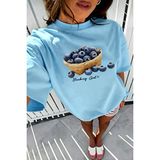 Oksit Blueberry Girl Tasarım Baskılı Pamuklu Oversize Kadın T-Shirt - Turkuaz