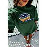 Oksit Blueberry Girl Tasarım Baskılı Pamuklu Oversize Kadın T-Shirt - Yeşil - 2XL