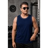 Oksit Büyük Beden Biye Detaylı Bisiklet Yaka Erkek Atlet - Fitness ve Günlük Stil - Lacivert - 4XL