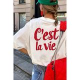 Oksit C'est La Vie Yazılı Oversize Kadın T-Shirt - Beyaz - 3XL