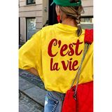 Oksit C'est La Vie Yazılı Oversize Kadın T-Shirt - Sarı - 2XL