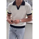 Oksit Cube Erkek Slim Fit Jakarlı Polo Yaka Triko Tişört - Kontrast Şeritli Örme Buklet