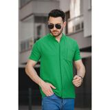 Oksit Dennie Tek Cep Waffle Kumaş Slim Kısa Kol Hakim Yaka Erkek Gömlek - 2XL - Yeşil