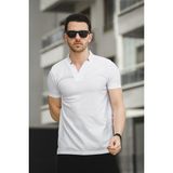 Oksit Erkek Slim Fit Üçgen Biyeli Waffle Kısa Kol V Yaka TShirt Beyaz Renk