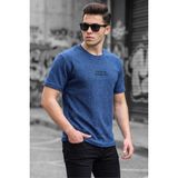 Oksit Focus On Özel Dokulu Buklet Kumaş Baskı Detaylı Erkek Tişört - Mavi - 2XL