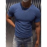 Oksit Formation Flok Baskılı Kabuk Desen Slim Fit Erkek Likralı Tişört - Mavi - 2XL