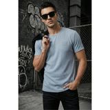 Oksit Ftx California Flok Baskı Detaylı Premium Fitilli Kumaş Erkek T-Shirt - Mavi