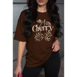 Oksit Gold Cherry Kadın Oversize Ön Baskılı Bisiklet Yaka Pamuklu T-Shirt Rahat Kesim