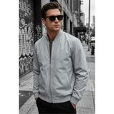 Oksit Guezy Astarlı Kolej Yaka Slim Fit Mevsimlik Erkek Bomber Ceket Mont - Su Itici Kumaş - 2XL - Gri