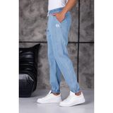 Oksit Hend 8186 Slim Fit Likralı Beli ve Paçası Lastikli Ipli Jogger Kesim Erkek Jean Pantolon - Mavi Melanj