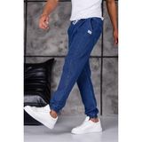 Oksit Hend 8186 Slim Fit Likralı Beli ve Paçası Lastikli Ipli Jogger Kesim Erkek Jean Pantolon - Mavi