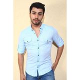 Oksit Hilti 235502 Slim Fit Keten Çift Cepli Gömlek - Mavi