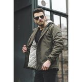 Oksit Hilti Bondichk Slim Fit Erkek Kaban Suya Dayanıklı Midi Boy Düz Desen - Haki - XL