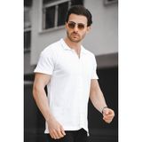 Oksit Ht 340015 Polo Yaka Desenli Slim Fit Kısa Kol Triko Erkek Gömlek - Beyaz - XL
