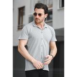 Oksit Ht 340015 Polo Yaka Desenli Slim Fit Kısa Kol Triko Erkek Gömlek - Gri