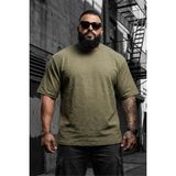 Oksit Kabuk Desen Dokulu Erkek Slim Fit Kısa Kol T-Shirt Haki Renkli Günlük Stil - 5XL
