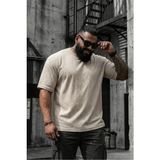 Oksit Kabuk Desen Dokulu Erkek Slim Fit Kısa Kol T-Shirt Yaz Sezonu İçin Rahat Stil - Krem - 6XL