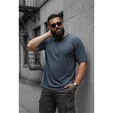 Oksit Kabuk Desen Dokulu Erkek Slim Fit T-Shirt Kısa Kol Yaz Stili Petrol Yeşili 5XL