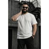 Oksit Kabuk Desen Likralı Erkek Büyük Beden Gofre (Kabartma) Dokulu T-Shirt - Beyaz - 5XL