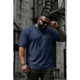 Oksit Kabuk Desen Likralı Erkek Büyük Beden Gofre (Kabartma) Dokulu T-Shirt - Mavi - 4XL
