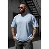 Oksit Kabuk Desen Likralı Erkek Büyük Beden Gofre (Kabartma) Dokulu T-Shirt - Turkuaz - 3XL