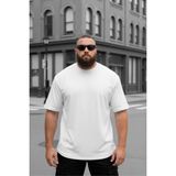 Oksit Kapty Erkek Büyük Beden Battal Basic Bisiklet Yaka Pamuklu T-Shirt Rahat Kesim Unisex Sevgili Kombini - Beyaz - XL
