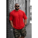 Oksit Kapty Erkek Büyük Beden Battal Basic Bisiklet Yaka Pamuklu T-Shirt Rahat Kesim Unisex Sevgili Kombini - Kırmızı - 3XL