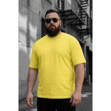 Oksit Kapty Erkek Büyük Beden Battal Basic Bisiklet Yaka Pamuklu T-Shirt Rahat Kesim Unisex Sevgili Kombini - Sarı - 2XL