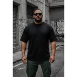 Oksit Kapty Erkek Büyük Beden Battal Basic Bisiklet Yaka Pamuklu T-Shirt Rahat Kesim Unisex Sevgili Kombini - Siyah - XL