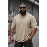 Oksit Kapty Erkek Büyük Beden Battal Basic Bisiklet Yaka Pamuklu T-Shirt Rahat Kesim Unisex Sevgili Kombini - Taş