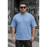 Oksit Kapty Erkek Büyük Beden Battal Basic Bisiklet Yaka Pamuklu T-Shirt Rahat Kesim Unisex Sevgili Kombini - Turkuaz - 3XL