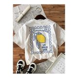 Oksit Limoncella "La Dolce Vita" Baskılı Oversize Pamuklu Kadın T-Shirt