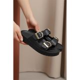 Oksit Lovi Z044 Metal Toka Detaylı Platform Taban Kadın Terlik Şehirli Stil