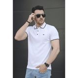 Oksit Lufy Çıt Çıtlı Erkek Dokulu Polo Yaka Tişört - Şerit Detaylı - Beyaz - 2XL