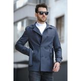 Oksit Lusaka Slim Fit Kemer Detaylı Trençkot Füme Renk Dokuma Malzeme Erkekler İçin Su Itici - 2XL
