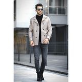 Oksit Lusaka Slim Fit Su Itici Trençkot Dokuma Malzeme Erkek Kemer Detaylı Taş Renk Düz Desen - 2XL
