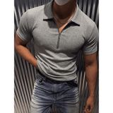 Oksit Luuk Erkek Slim Fit Fermuarlı Polo Yaka Fitilli T-Shirt - Antrasit - XL