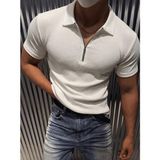 Oksit Luuk Erkek Slim Fit Fermuarlı Polo Yaka Fitilli T-Shirt - Beyaz - XL