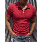 Oksit Luuk Erkek Slim Fit Fermuarlı Polo Yaka Fitilli T-Shirt - Bordo