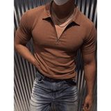 Oksit Luuk Erkek Slim Fit Fermuarlı Polo Yaka Fitilli T-Shirt - Kahve
