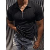 Oksit Luuk Erkek Slim Fit Fermuarlı Polo Yaka Fitilli T-Shirt - Siyah - 2XL