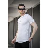 Oksit Manfries Waffle Desen Eteği Oval Erkek Tshirt - XXL - Beyaz