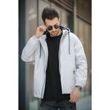 Oksit Mmx Baskılı Suya Dayanaklı Slim Fit Erkek Kapüşonlu Mevsimlik Mont Yağmurluk - Gri - 2XL