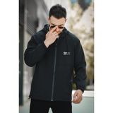 Oksit Mmx Baskılı Suya Dayanaklı Slim Fit Erkek Kapüşonlu Mevsimlik Mont Yağmurluk - Siyah
