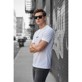 Oksit Moments Of Baskılı Ince Çizgili Premium Jakarlı Slim Fit Likralı Erkek T-Shirt - Beyaz - XL