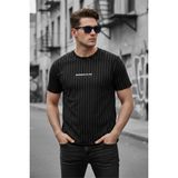 Oksit Moments Of Baskılı Ince Çizgili Premium Jakarlı Slim Fit Likralı Erkek T-Shirt - Siyah - 2XL