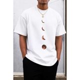 Oksit Moon Baskılı Bisiklet Yaka Pamuklu Erkek T-Shirt Rahat Kesim - Beyaz