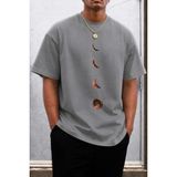 Oksit Moon Baskılı Bisiklet Yaka Pamuklu Erkek T-Shirt Rahat Kesim - Gri