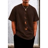 Oksit Moon Baskılı Bisiklet Yaka Pamuklu Erkek T-Shirt Rahat Kesim - Kahve