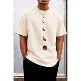 Oksit Moon Baskılı Bisiklet Yaka Pamuklu Erkek T-Shirt Rahat Kesim - Taş